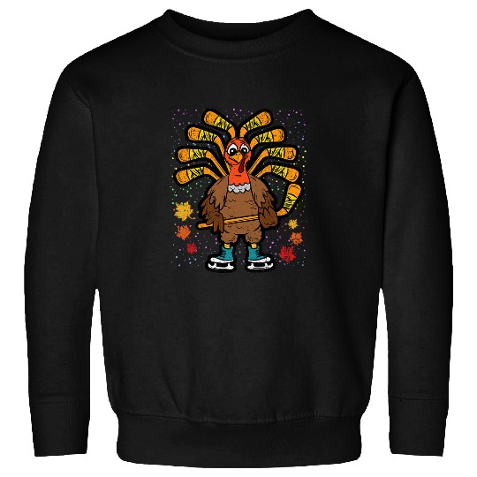 Turkey Hockey Player Thanksgiving Day Fall Autumn Men Boys Sweatshirts