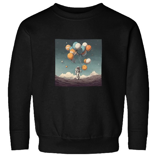 Galactic Explorer with Astronaut Holding Planet Balloons Sweatshirts