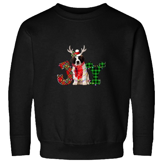 Joy Christmas Lights Saint Bernard Dog Santa Hat Pajama Sweatshirts