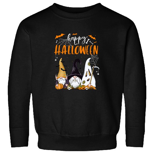 three gnomes happy halloween pumpkin skull spider bats men Sweatshirts