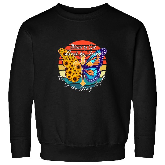 Sunflower Butterfly Blessed by God Loved by Jesus Sweatshirts