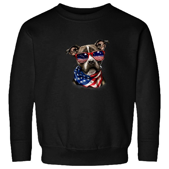English Pitbull Dad Glasses Pitbull Usa Flag Fathers day Sweatshirts