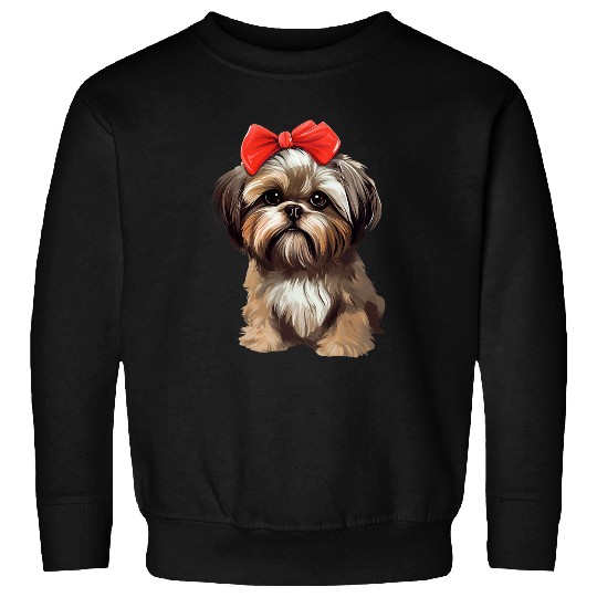 Cute Shih Tzu in a Bow Tie Headband Red Bandana Sweatshirts