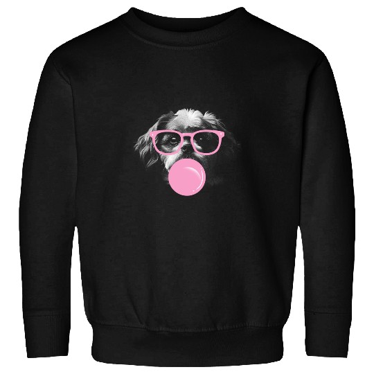 Cute Shih Tzu Dog Face Eating Gum And Makes A Bubble Sweatshirts