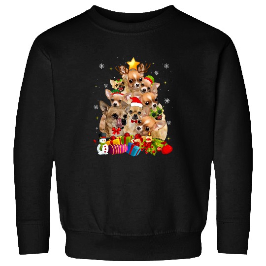 Chihuahua Christmas Lights Funny xmass Tree Dog Lover Sweatshirts