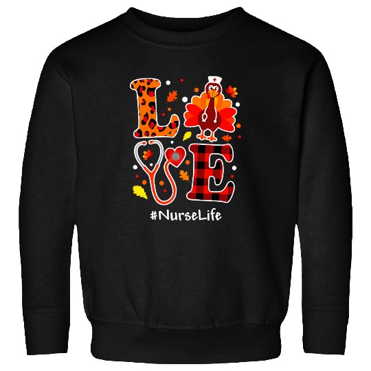 Lacrosse Gift love turkey thanksgiving nurses fall leopard plaid Sweatshirts