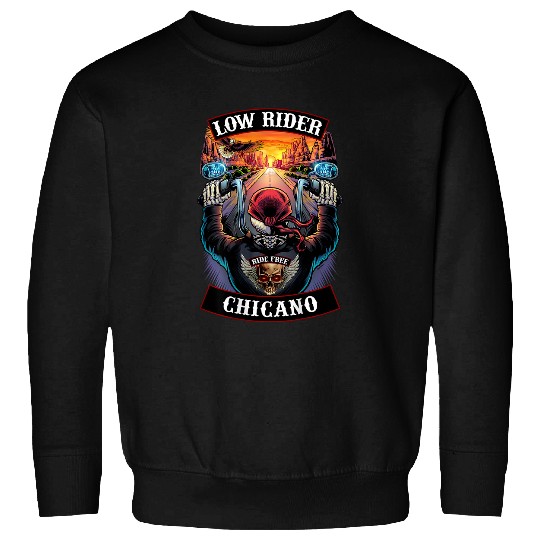 Low Rider Chicano Sunset Motorcycle Biker Skull Sweatshirts