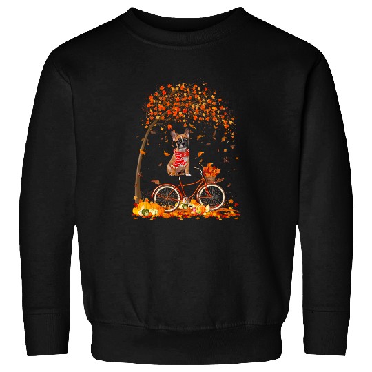 French Bulldog Riding Bicycle Autumn Fall Leaves Dog Lover Sweatshirts