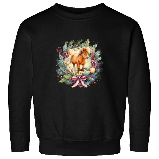 Christmas wreath design with Holly bow Shetland pony Sweatshirts