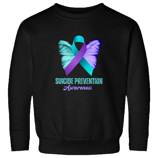 suicides Prevention Awareness Teal Purple Ribbon Butterfly Sweatshirts
