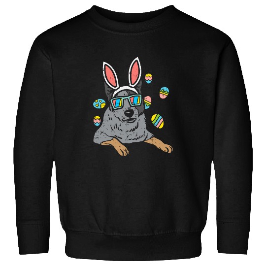 Heeler Bunny Ears Glasses Easter Eggs Australian Cattle Dog Sweatshirts