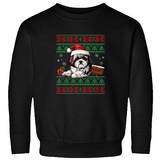 Cute Shih Tzu Dog Lover Santa Hat Ugly Christmas Sweater 1 Sweatshirts