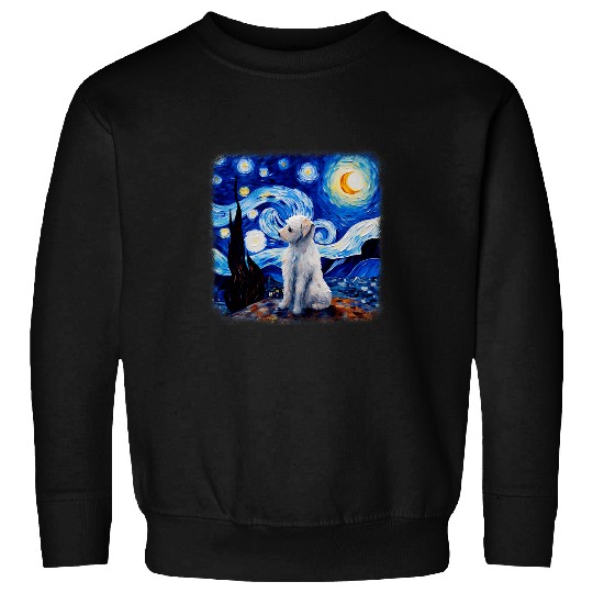 Dog in starry night van gogh Maltese Sweatshirts