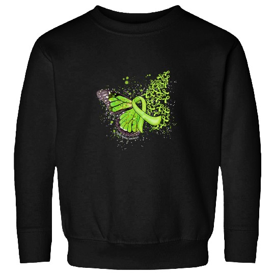 Lime Green Ribbon Lyme Disease Awareness Dripping Butterfly Sweatshirts