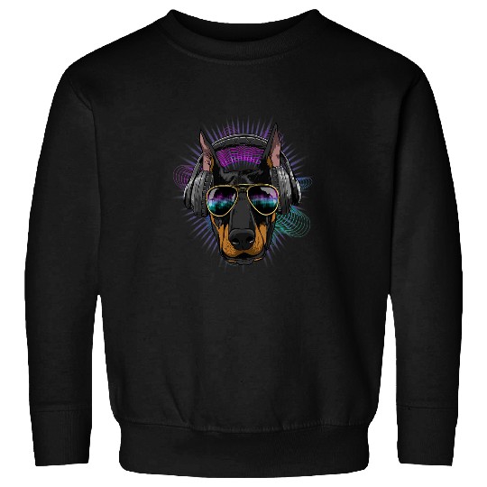 Dog Doberman Music Doberman Dj With Headphones Musical Dog Lovers 546 Sweatshirts