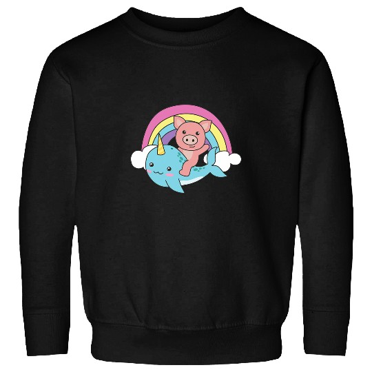 Narwhal Cute Whale With Pig Ocean Unicorns Kawaii Narwhals Sweatshirts