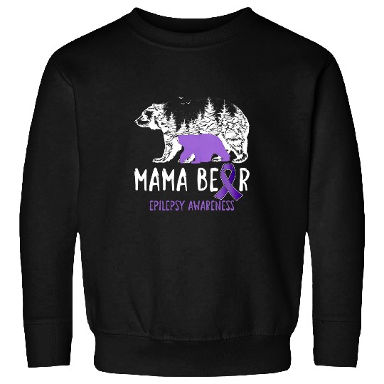 Mama Bear Purple Ribbon Warrior Supporters Epilepsy Month Sweatshirts