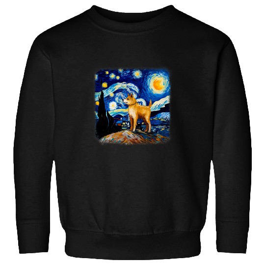 Dog in starry night van gogh Shiba Inu Sweatshirts