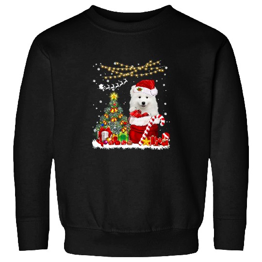 Dog Samoyed Santa Samoyed Christmas Tree Lights Dog Owner Xmas Sweatshirts