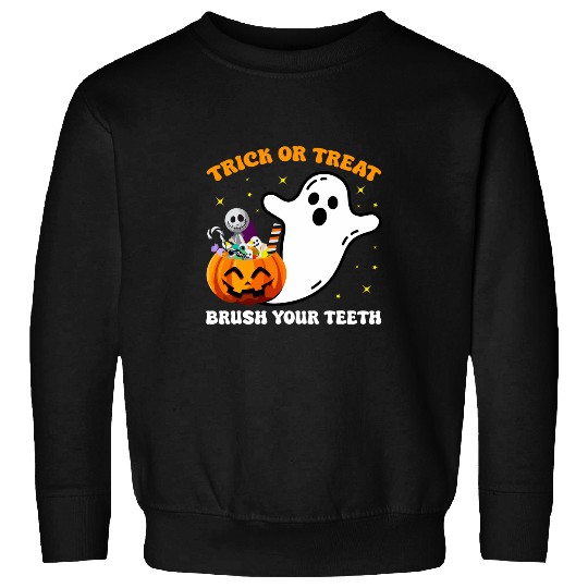 Trick Or Treat Brush Your Teeth dentists Groovy Halloween 22 Sweatshirts