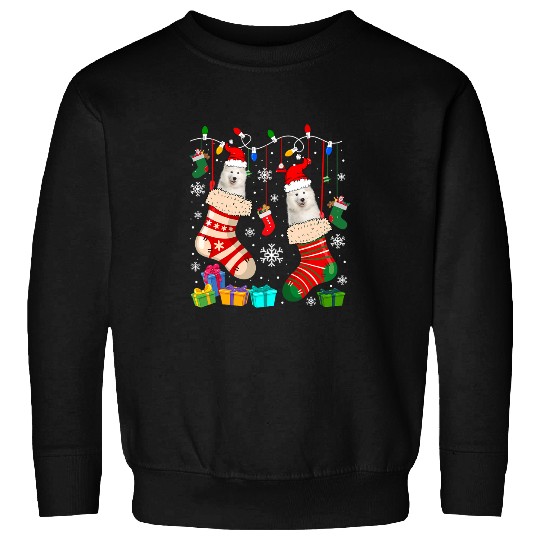 Dog Samoyed Two Santa Samoyed Dogs In Christmas Socks Dog Lover Owner Sweatshirts