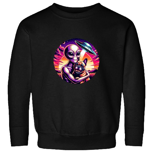 Cute Alien French Bulldog Friendship Funny vintages UFO Sweatshirts