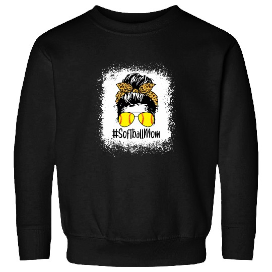 Softball Mom Life With Leopard and Messy Bun Player Sweatshirts