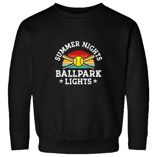 Softball Mom Summer Nights Ballpark Lights Retro Baseball Sweatshirts