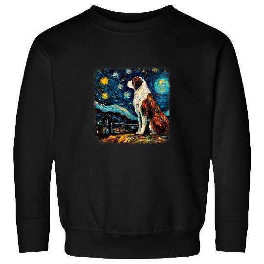 Dog in starry night van gogh Saint Bernard 1 Sweatshirts