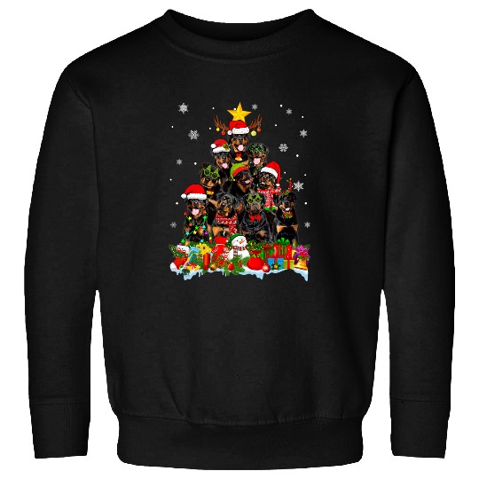 Dog Rottweiler Christmas Tree Lights xmass Santa Hat Sweatshirts