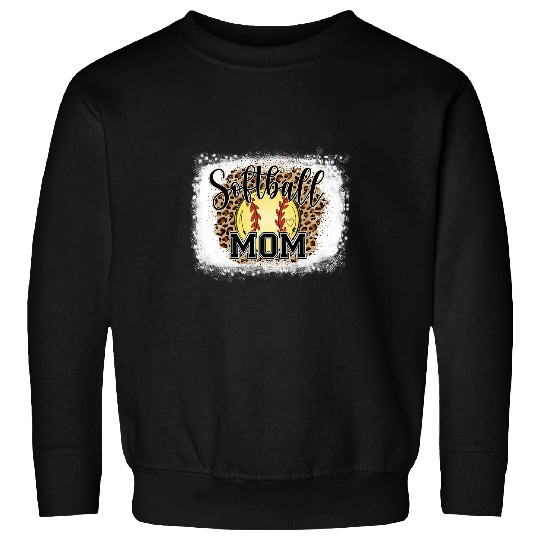 Softball Mom Leopard Print Bleached Mothers Day Gifts Sweatshirts