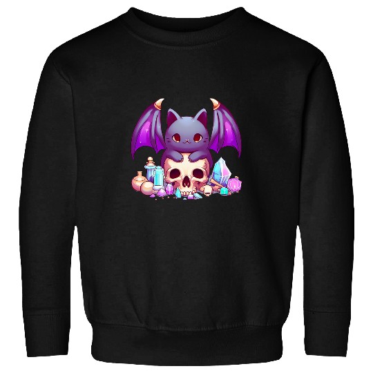 Goth art Kawaii cat and skull Sweatshirts
