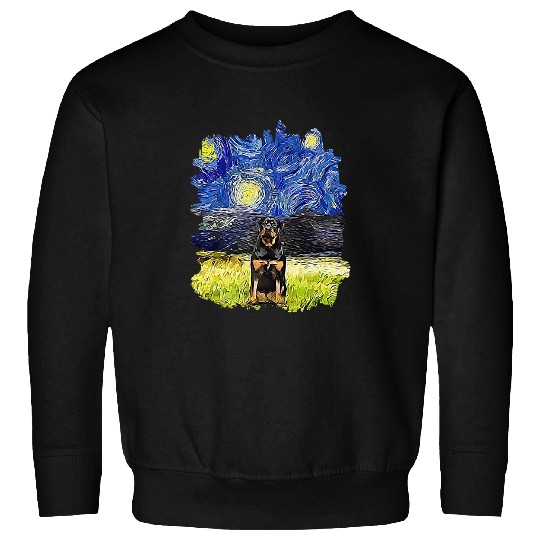 Dog Rottweiler Starry Night Impressionist Dog Art Rottweiler Sweatshirts