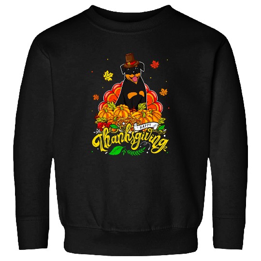 Dog Rottweiler Cute Happy Thanksgiving Rottweiler Dog Turkey Pet Sweatshirts
