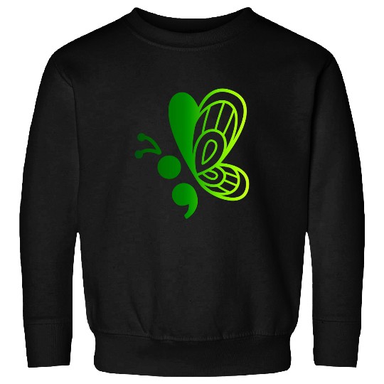 Mental Health Awareness Green Butterfly Semicolon Recovery Sweatshirts
