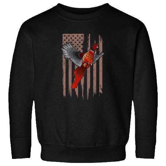 Pheasant Bird Hunting American Flag Sweatshirts
