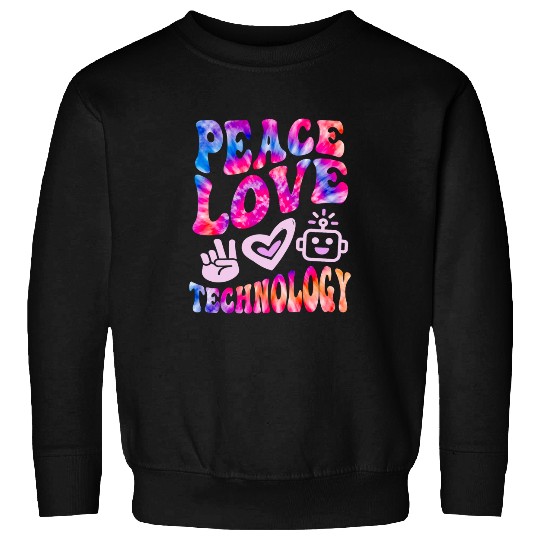 Retro PEACE LOVE TECHNOLOGY vintages Computer Teacher Vibes Sweatshirts
