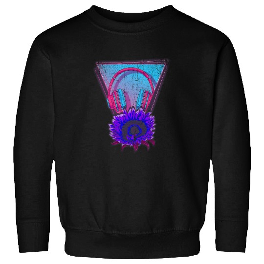Headphones 90s Art Aesthetics Flower Vaporwave Sunflower Sweatshirts