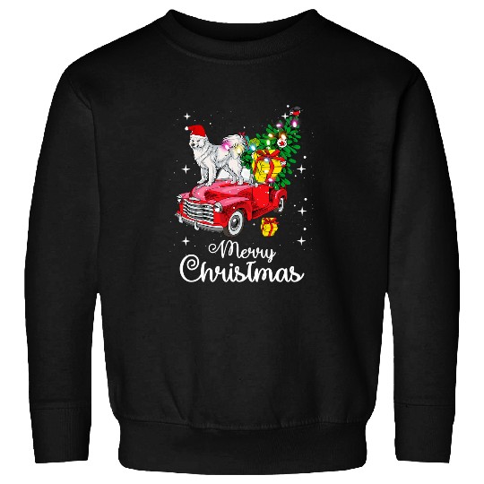 Dog Samoyed Ride Red Truck Christmas Pajama Funny Dog Sweatshirts
