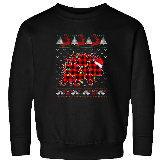 Ugly Christmas Santa Porcupine Animals Buffalo Red Plaid Sweatshirts