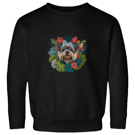Dog Lover Women Smiling Yorkshire Terrier Flowers Floral Sweatshirts