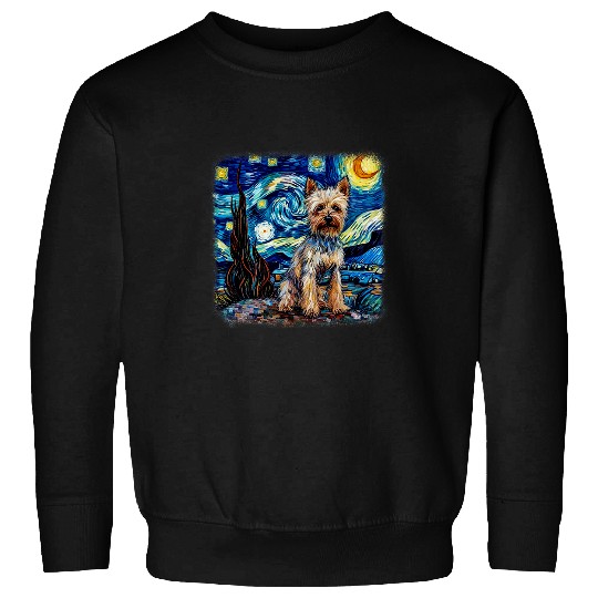 Dog in starry night van gogh Yorkshire Terrier Sweatshirts