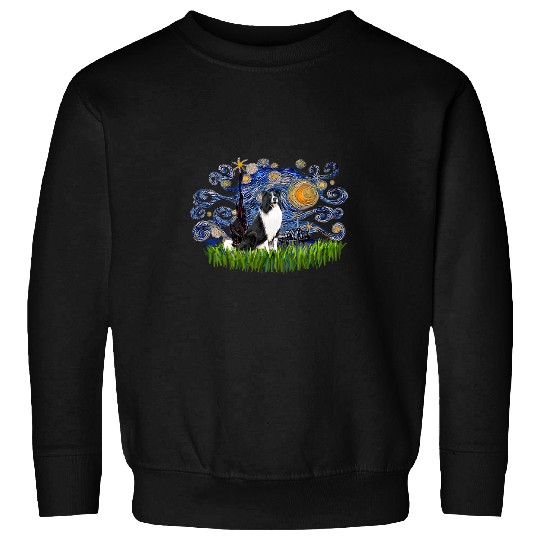 Border Collie Starry Night Dog Aja Impressionist Van Gogh Sweatshirts