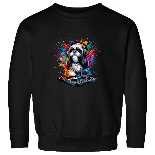 Disc Jockey Shih Tzu Dog Playing Music Puppy Lover DJ Sweatshirts