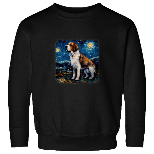 Dog in starry night van gogh Saint Bernard 2 Sweatshirts