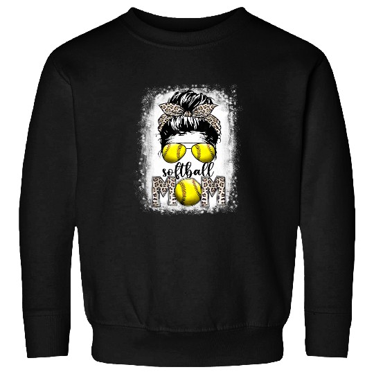 Softball Mom Life Leopard Messy Bun Game Day Gifts Sweatshirts
