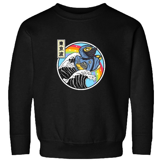 Ninja Rubber Duck Surfing Kanagawa Wave Japan Vaporwave 1 Sweatshirts