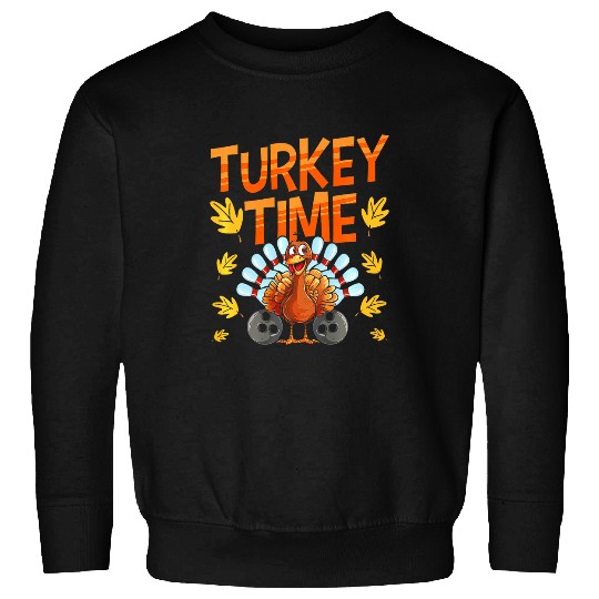 Turkey Time Bowl Bowling Strike Pin Sport Thanksgiving Boys Sweatshirts