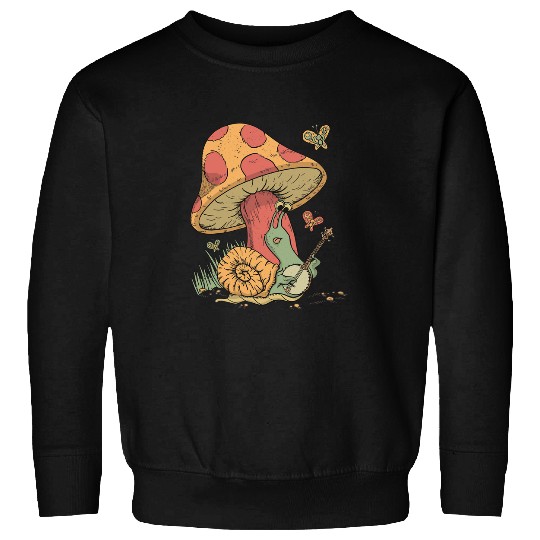 vintages Cottagecore Aesthetic Snail Playing Banjo with Mushroom Sweatshirts