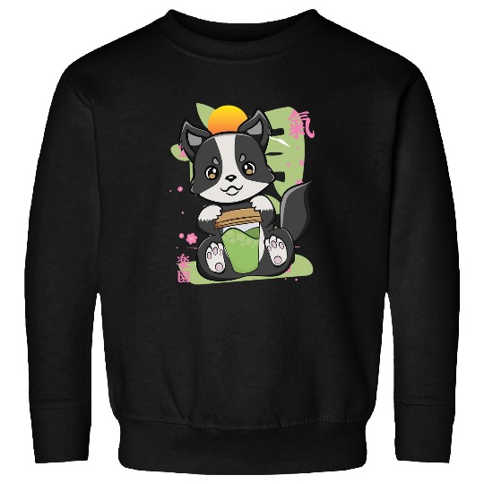 Mochi Drink Border Collie Kawaii Cute Warabi Milk Tea Boba Sweatshirts